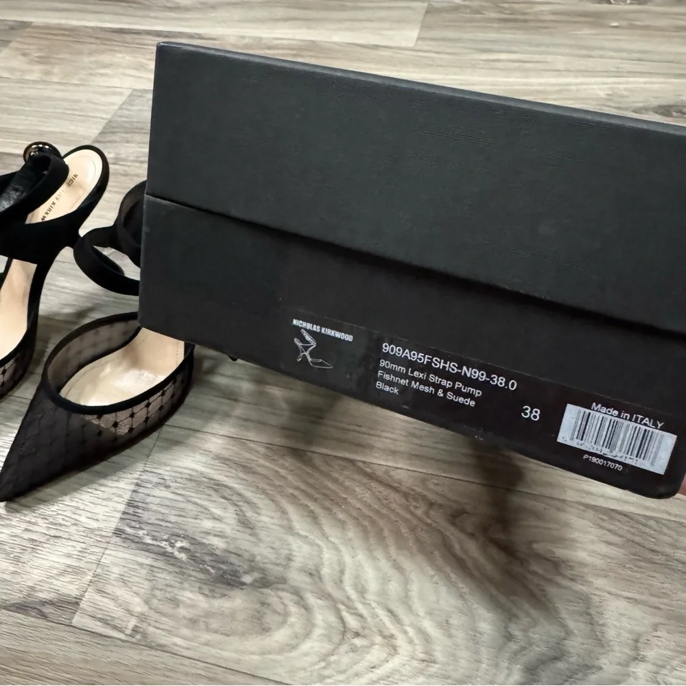 Nicholas Kirkwood Lexi Strap Pump Fishnet Mesh & Suede Black Size 38